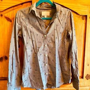 Banana Republic Soft Wash Lucky Horseshoe Cowgirl Shirt Heathered Light Blue